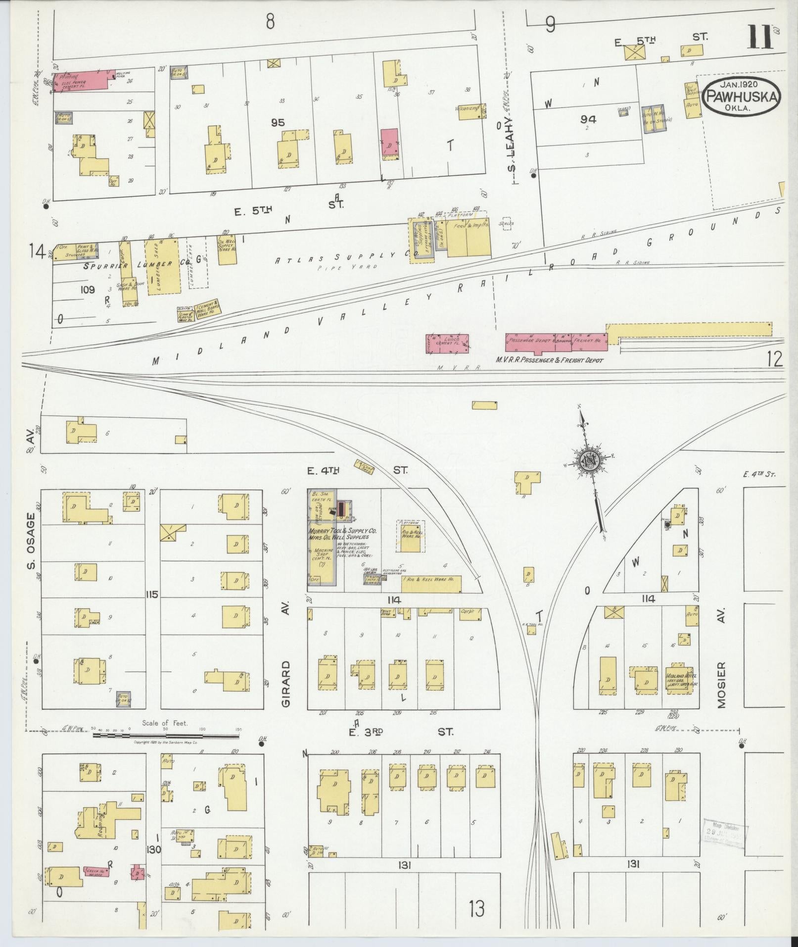 Sanborn Fire Insurance Map from Pawhuska, Osage County, Oklahoma (1920), Sheet #0011 - Complete Map Set gallery image, historic Sanborn map, vintage wall art, Oklahoma Oklahoma