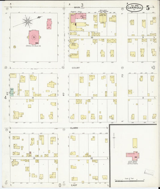 Sanborn Fire Insurance Map from Carroll, Carroll County, Iowa (1898), Sheet #0005 - Historic Sanborn Fire Insurance Map Print, vintage old map wall art