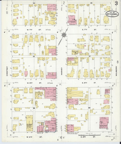 Sanborn Fire Insurance Map from Mount Carmel, Wabash County, Illinois (1910), Sheet #0003 - Complete Map Set gallery image, historic Sanborn map, vintage wall art, Illinois Illinois