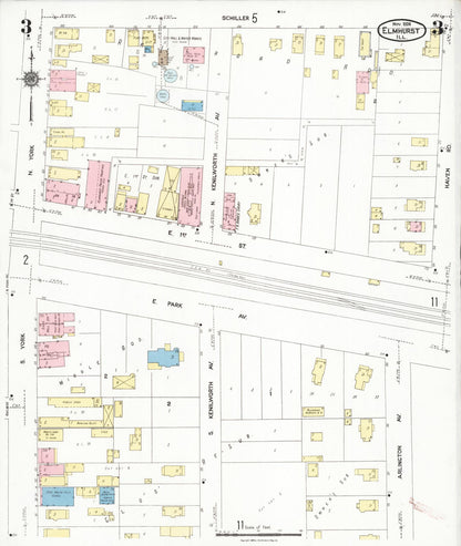 Sanborn Fire Insurance Map from Elmhurst, Du Page County, Illinois (1924), Sheet #0003 - Complete Map Set gallery image, historic Sanborn map, vintage wall art, Illinois Illinois
