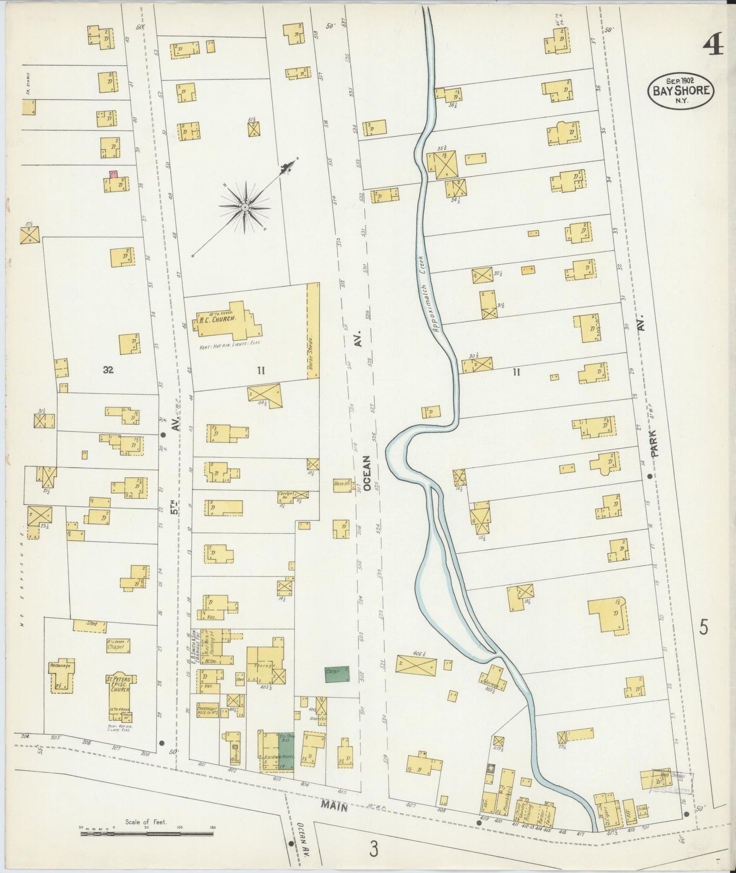 Sanborn Fire Insurance Map from Bay Shore, Suffolk County, New York (1902), Sheet #0004 - Complete Map Set gallery image, historic Sanborn map, vintage wall art, New York New York