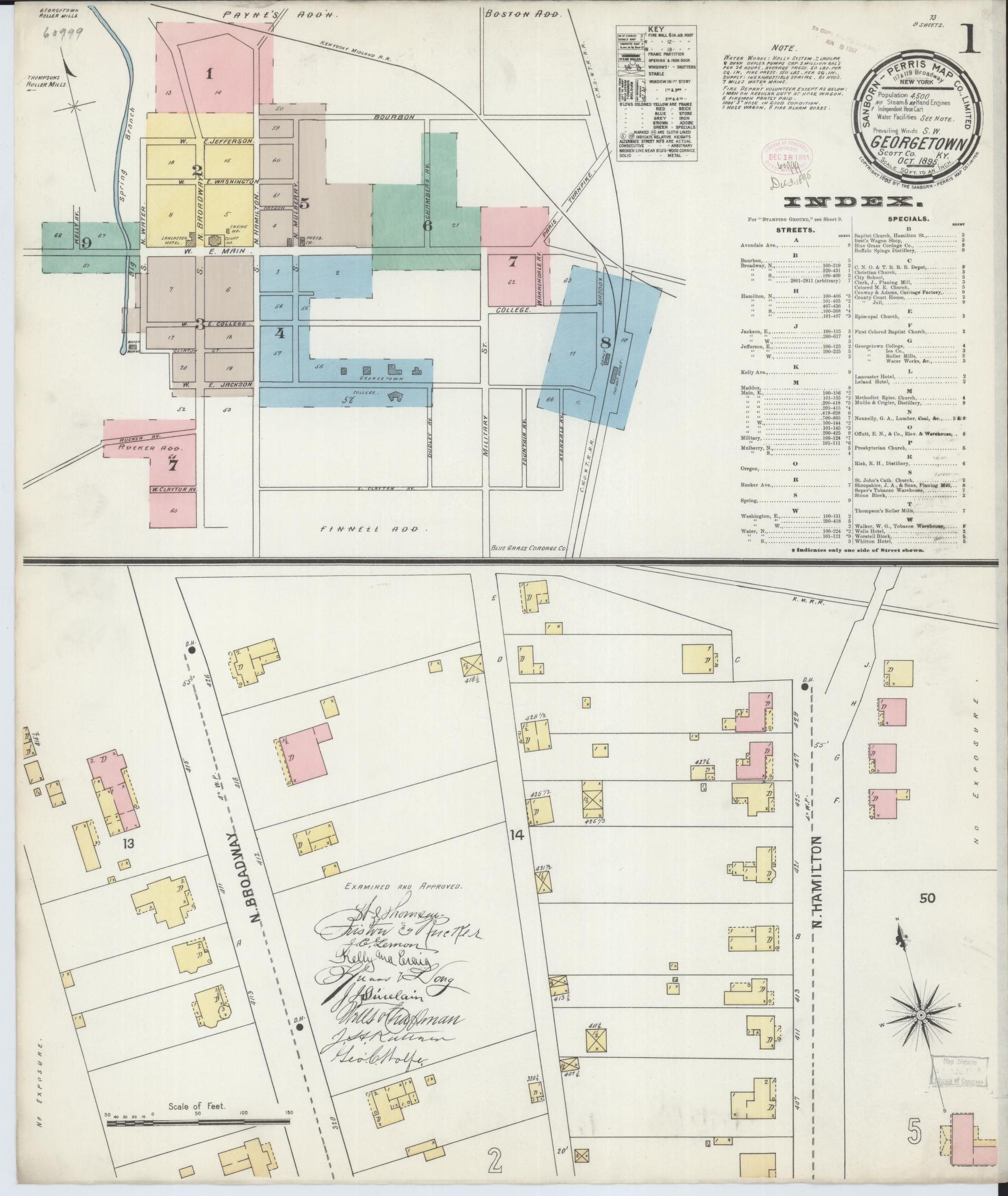 Sanborn Fire Insurance Map from Georgetown, Scott County, Kentucky (1895), Sheet #0001 - Complete Map Set gallery image, historic Sanborn map, vintage wall art, Kentucky Kentucky