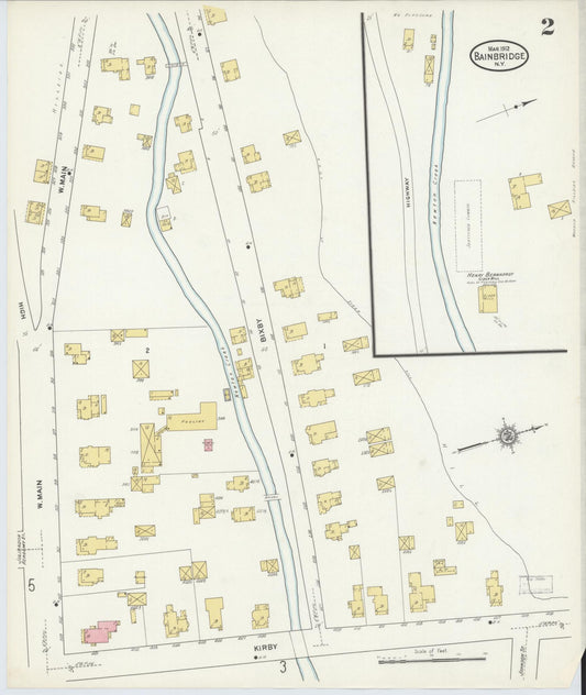 Sanborn Fire Insurance Map from Bainbridge, Chenango County, New York (1912), Sheet #0002 - Historic Sanborn Fire Insurance Map Print, vintage old map wall art, antique decor, genealogy gift, New York New York map