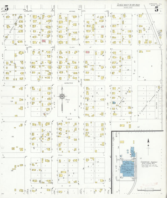 Sanborn Fire Insurance Map from Oregon, Ogle County, Illinois (1933), Sheet #0005 - Historic Sanborn Fire Insurance Map Print, vintage old map wall art, antique decor, genealogy gift, Illinois Illinois map