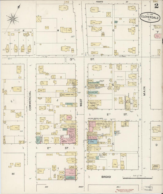 Sanborn Fire Insurance Map from Cloverdale, Sonoma County, California (1888), Sheet #0002 - Historic Sanborn Fire Insurance Map Print, vintage old map wall art, antique decor, genealogy gift, California California map