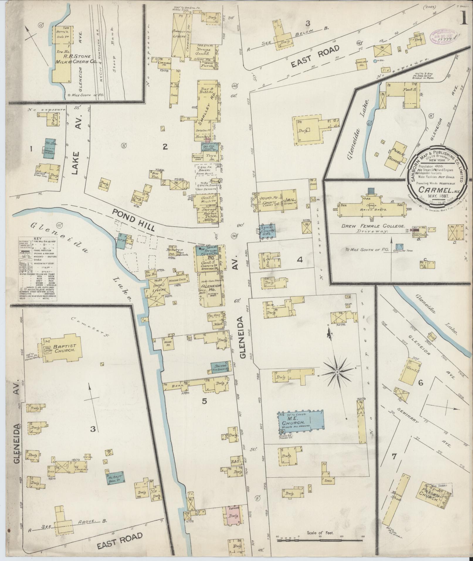 Sanborn Fire Insurance Map from Carmel, Putnam County, New York. (1887) – Historic Sanborn Fire Insurance Map Print