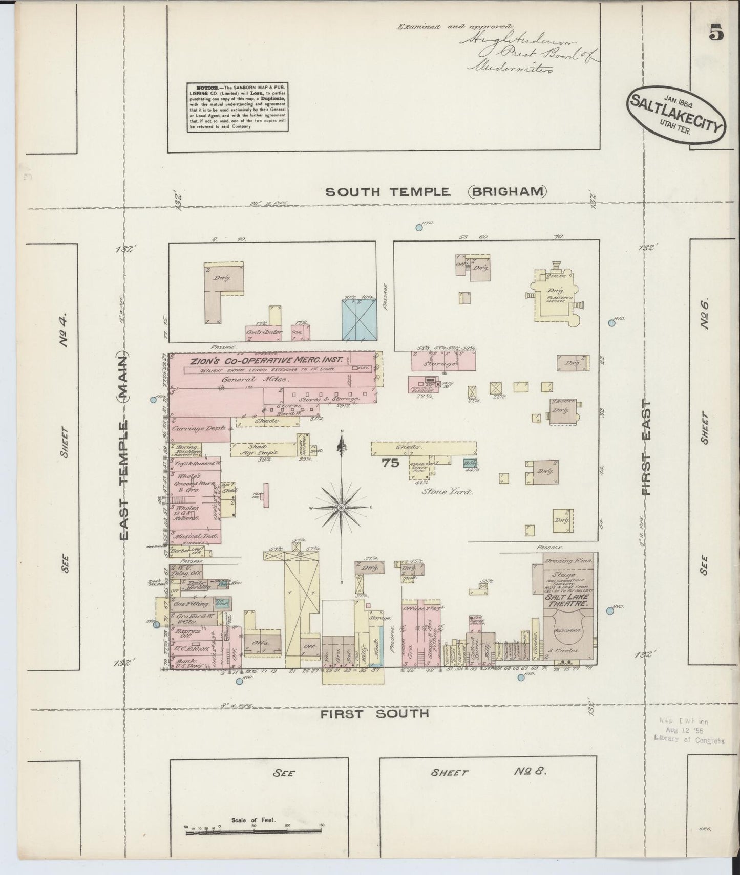 Sanborn Fire Insurance Map from Salt Lake City, Salt Lake County, Utah (1884), Sheet #0005 - Complete Map Set gallery image, historic Sanborn map, vintage wall art, Utah Utah