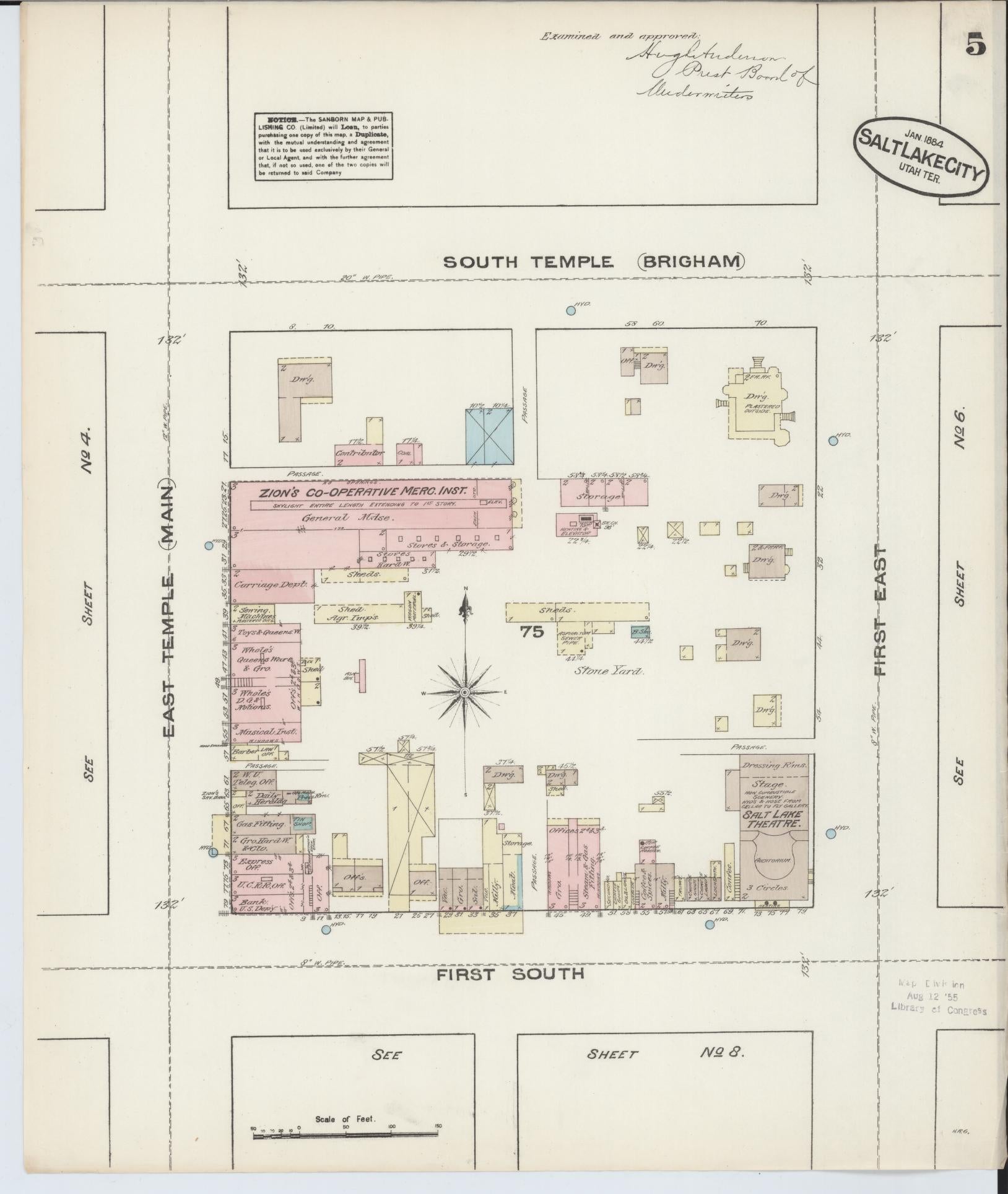 Sanborn Fire Insurance Map from Salt Lake City, Salt Lake County, Utah (1884), Sheet #0005 - Complete Map Set gallery image, historic Sanborn map, vintage wall art, Utah Utah