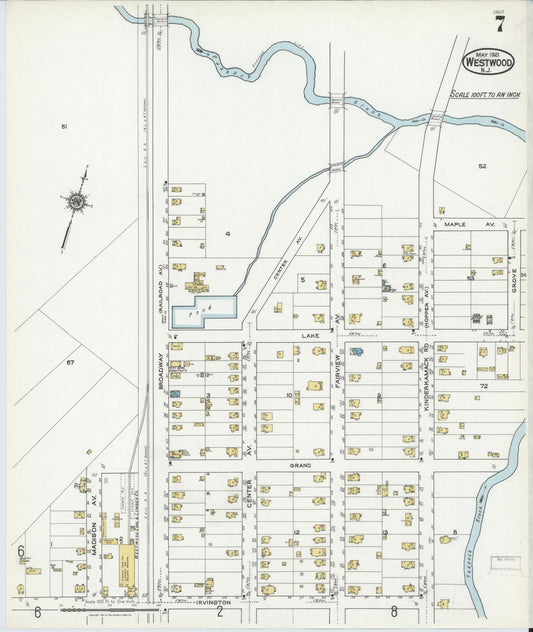 Sanborn Fire Insurance Map from Westwood, Bergen County, New Jersey (1921), Sheet #0007 - Historic Sanborn Fire Insurance Map Print, vintage old map wall art, antique decor, genealogy gift, New Jersey New Jersey map