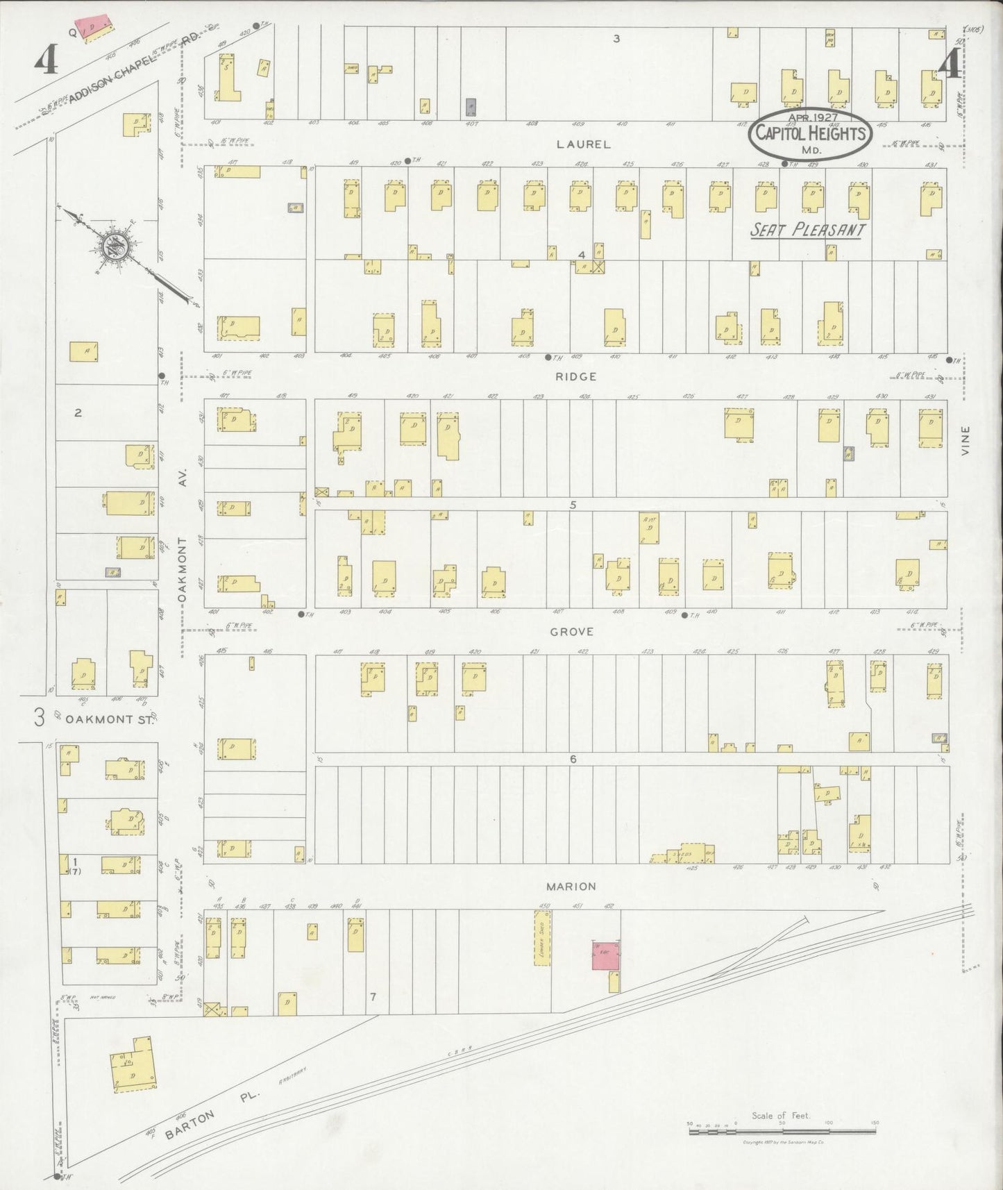 Prince Georges, Maryland - 1927 - Sanborn Fire Insurance Map, Sheet #0004 - Historic Sanborn Fire Insurance Map Print, Prince Georges Maryland 1927 0004 vintage old map wall art