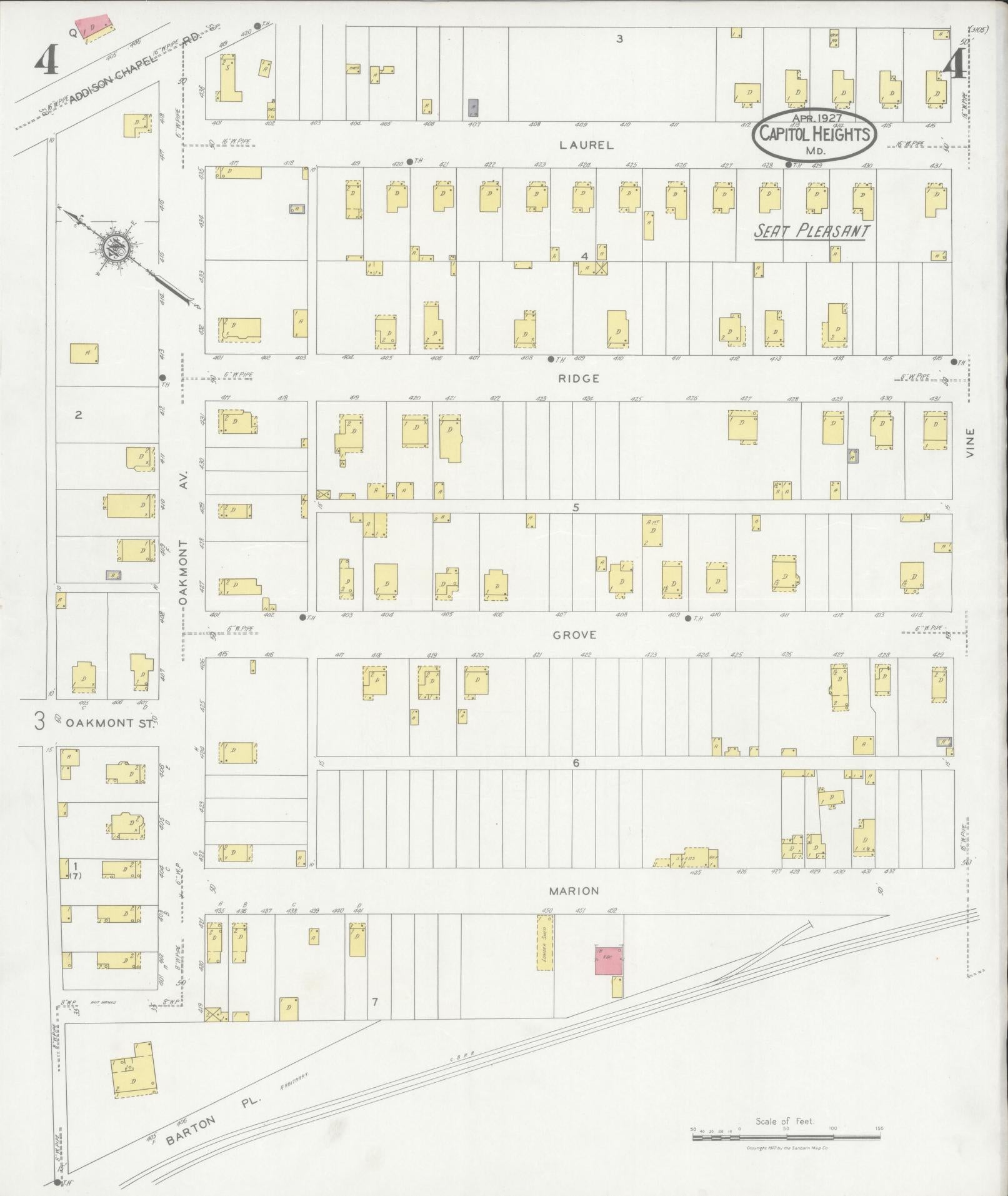 Prince Georges, Maryland - 1927 - Sanborn Fire Insurance Map, Sheet #0004 - Historic Sanborn Fire Insurance Map Print, Prince Georges Maryland 1927 0004 vintage old map wall art