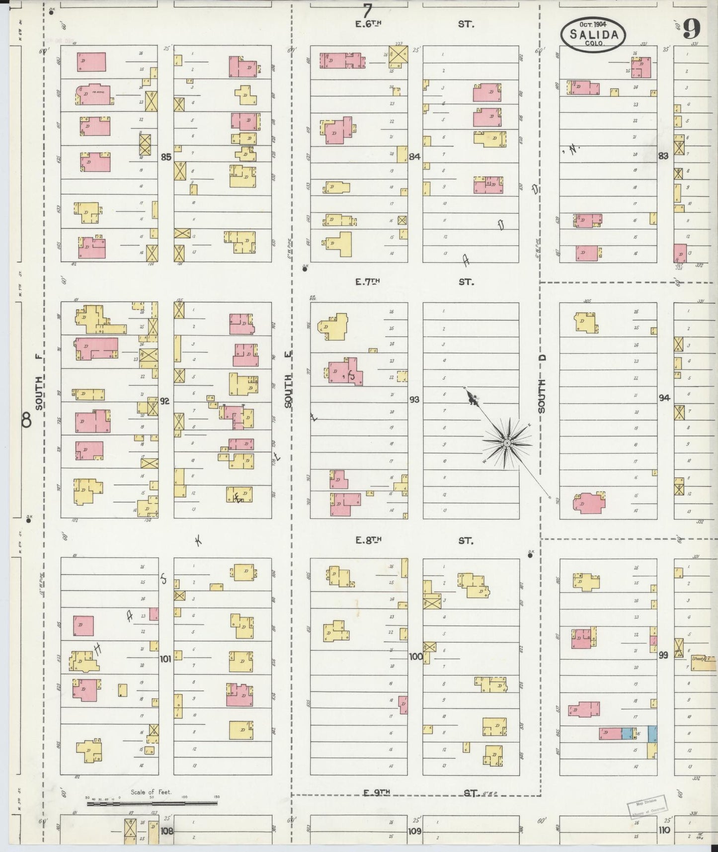 Sanborn Fire Insurance Map from Salida, Chaffee County, Colorado (1904), Sheet #0009 - Historic Sanborn Fire Insurance Map Print, vintage old map wall art, antique decor, genealogy gift, Colorado Colorado map