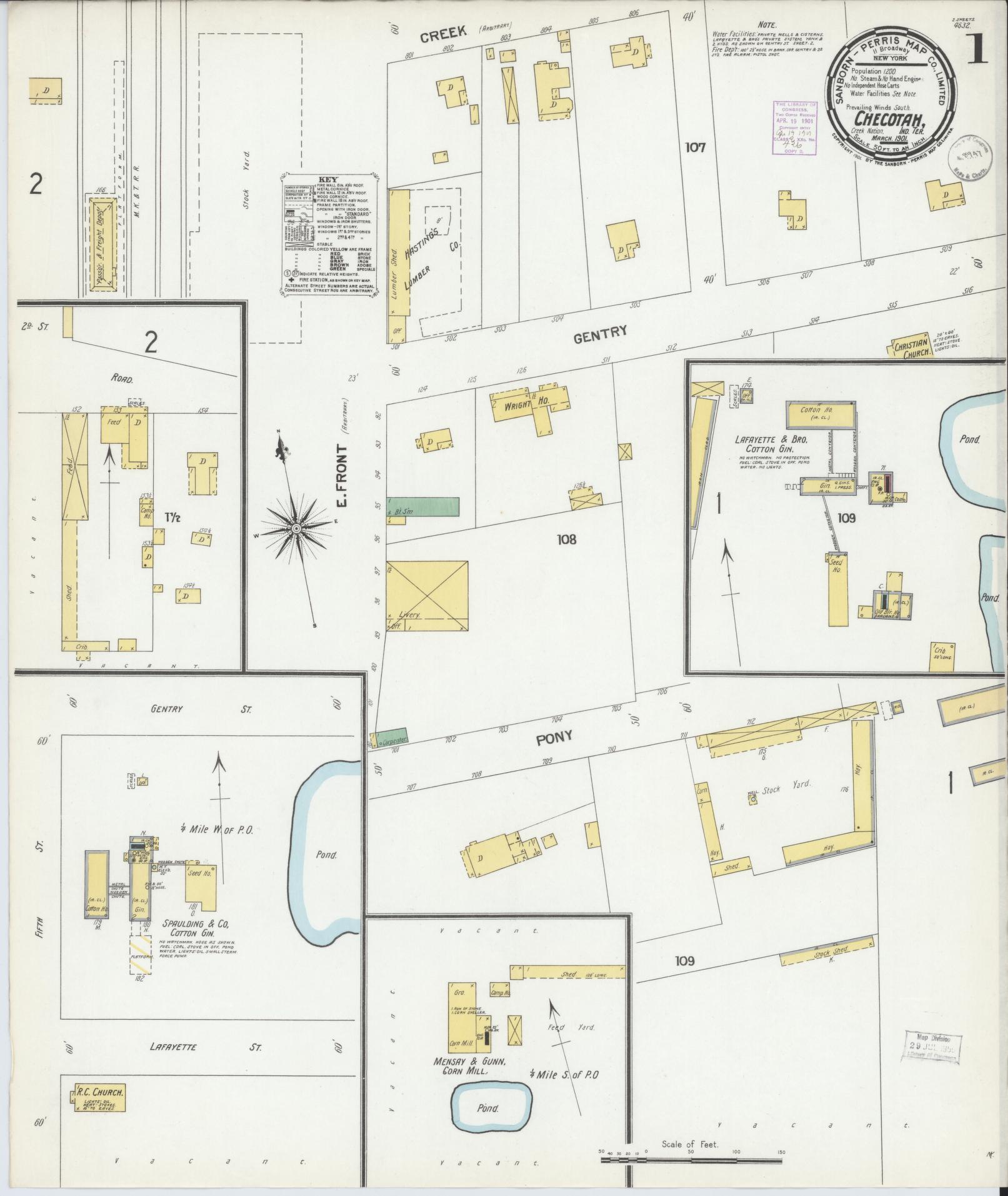 Sanborn Fire Insurance Map from Checotah, McIntosch County, Oklahoma. (1901) – Historic Sanborn Fire Insurance Map Print