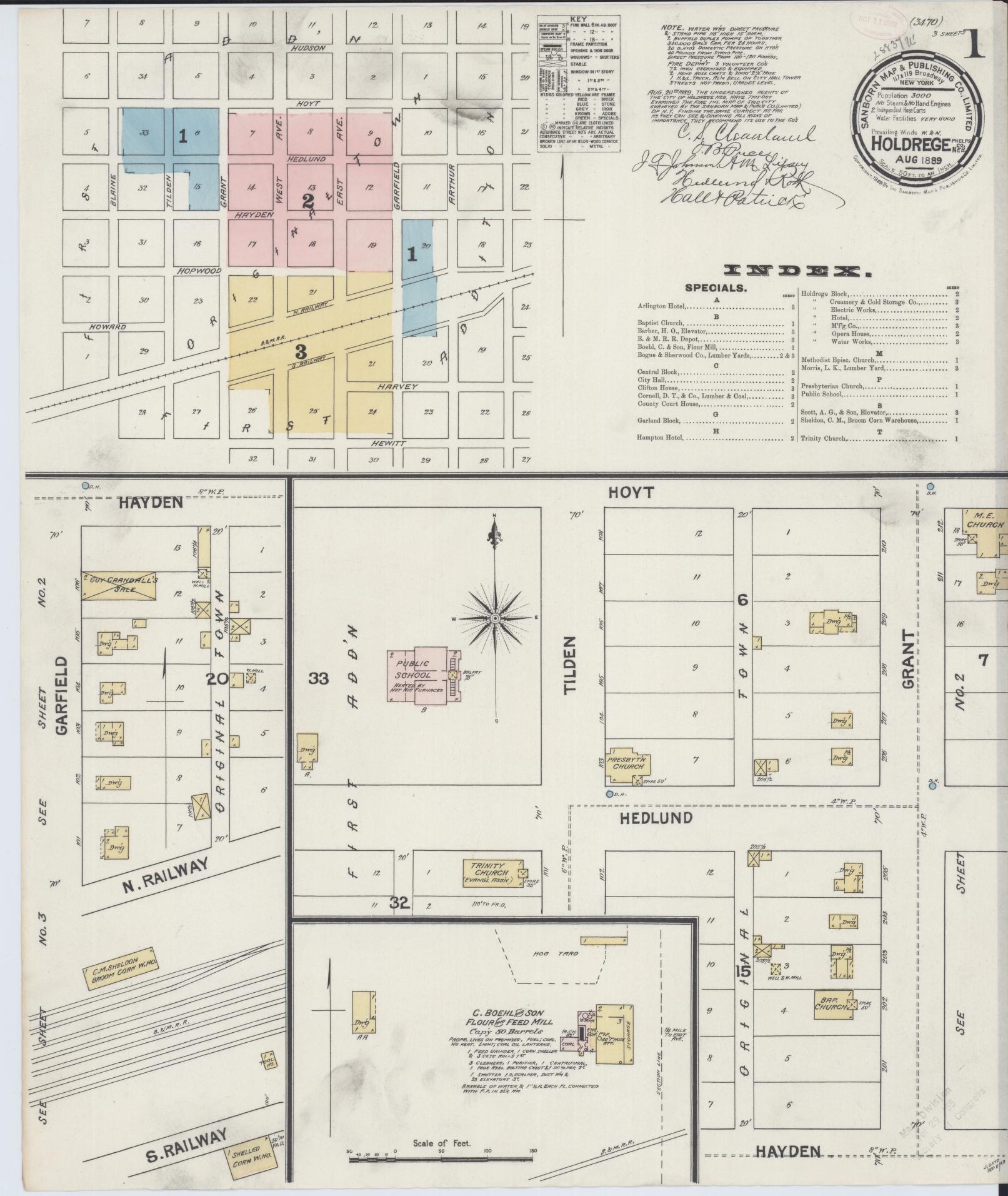 Sanborn Fire Insurance Map from Holdrege, Phelps County, Nebraska (1889), Sheet #0001 - Complete Map Set gallery image, historic Sanborn map, vintage wall art, Nebraska Nebraska