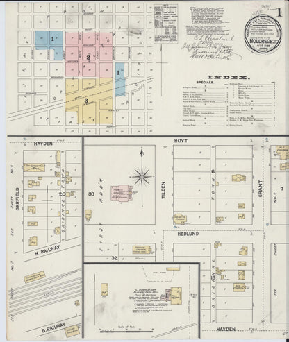 Sanborn Fire Insurance Map from Holdrege, Phelps County, Nebraska (1889), Sheet #0001 - Complete Map Set gallery image, historic Sanborn map, vintage wall art, Nebraska Nebraska