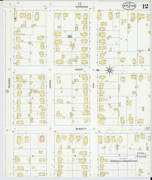 Sanborn Fire Insurance Map from Appleton, Outagamie County, Wisconsin (1901), Sheet #0012 - Historic Sanborn Fire Insurance Map Print, vintage old map wall art, antique decor, genealogy gift, Wisconsin Wisconsin map