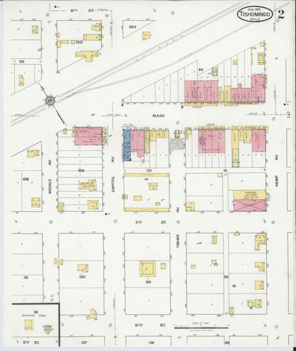 Sanborn Fire Insurance Map from Tishomingo, Johnston County, Oklahoma (1918), Sheet #0002 - Complete Map Set gallery image, historic Sanborn map, vintage wall art, Oklahoma Oklahoma