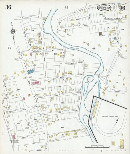 Sanborn Fire Insurance Map from Torrington, Litchfield County, Connecticut (1924), Sheet #0036 - Complete Map Set gallery image, historic Sanborn map, vintage wall art, Connecticut Connecticut