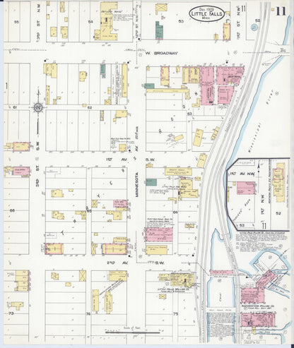 Sanborn Fire Insurance Map from Little Falls, Morrison County, Minnesota (1909), Sheet #0011 - Historic Sanborn Fire Insurance Map Print, vintage old map wall art, antique decor, genealogy gift, Minnesota Minnesota map