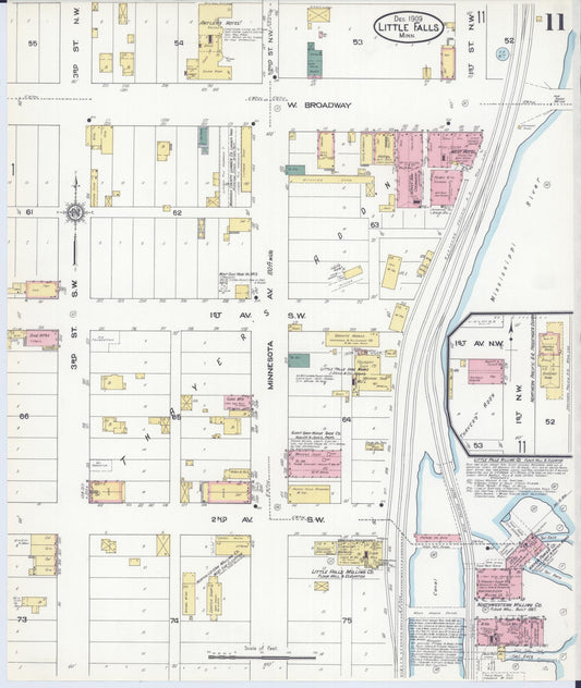 Sanborn Fire Insurance Map from Little Falls, Morrison County, Minnesota (1909), Sheet #0011 - Historic Sanborn Fire Insurance Map Print, vintage old map wall art, antique decor, genealogy gift, Minnesota Minnesota map