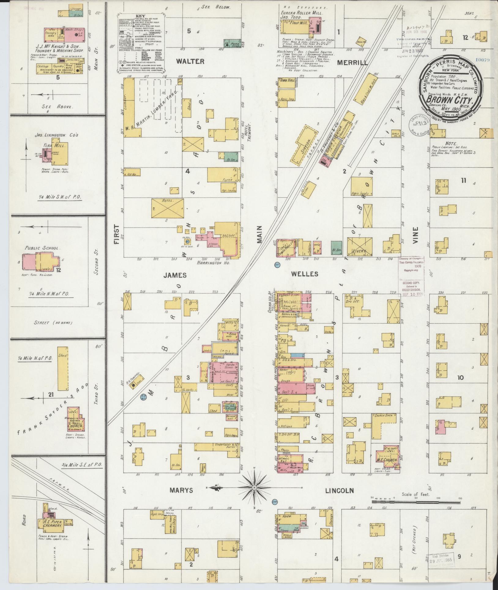 Sanborn Fire Insurance Map from Brown City, Sanilac County, Michigan (1900), Sheet #0001 - Historic Sanborn Fire Insurance Map Print, vintage old map wall art, antique decor, genealogy gift, Michigan Michigan map