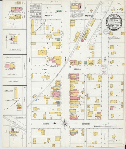 Sanborn Fire Insurance Map from Brown City, Sanilac County, Michigan (1900), Sheet #0001 - Historic Sanborn Fire Insurance Map Print, vintage old map wall art, antique decor, genealogy gift, Michigan Michigan map