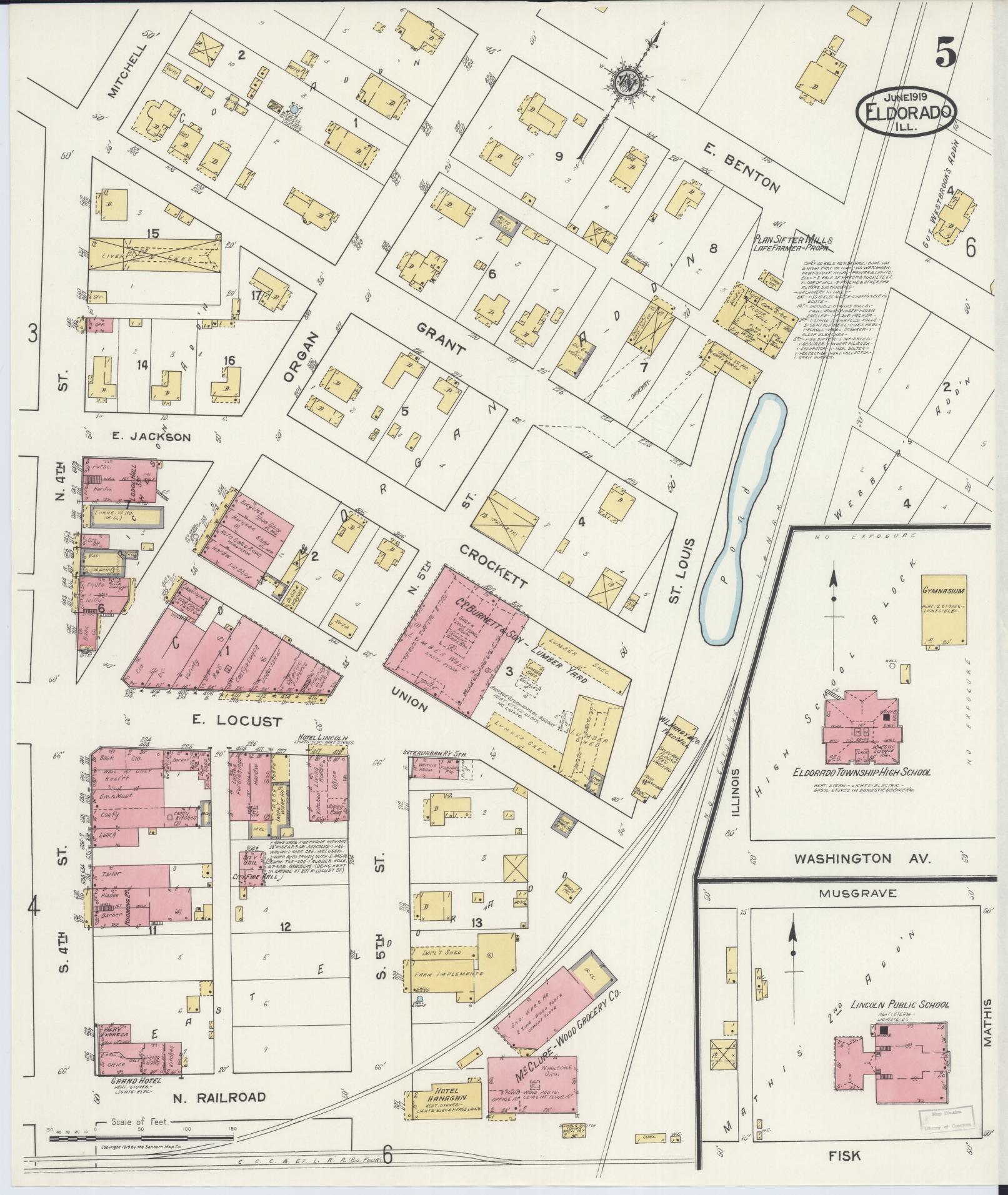 Sanborn Fire Insurance Map from Eldorado, Saline County, Illinois (1919), Sheet #0005 - Historic Sanborn Fire Insurance Map Print, vintage old map wall art, antique decor, genealogy gift, Illinois Illinois map