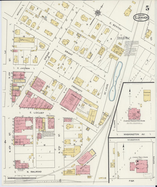 Sanborn Fire Insurance Map from Eldorado, Saline County, Illinois (1919), Sheet #0005 - Historic Sanborn Fire Insurance Map Print, vintage old map wall art, antique decor, genealogy gift, Illinois Illinois map