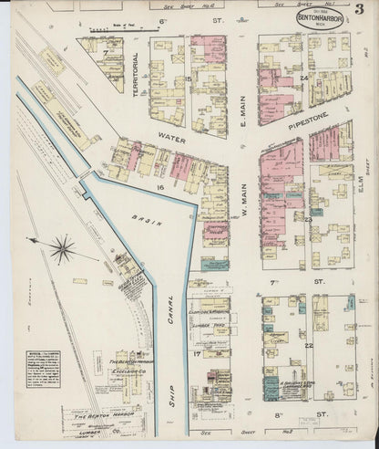 Sanborn Fire Insurance Map from Benton Harbor, Berrien County, Michigan (1884), Sheet #0003 - Complete Map Set gallery image, historic Sanborn map, vintage wall art, Michigan Michigan