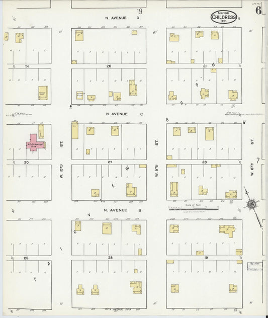 Sanborn Fire Insurance Map from Childress, Childress County, Texas (1921), Sheet #0006 - Historic Sanborn Fire Insurance Map Print, vintage old map wall art, antique decor, genealogy gift, Texas Texas map