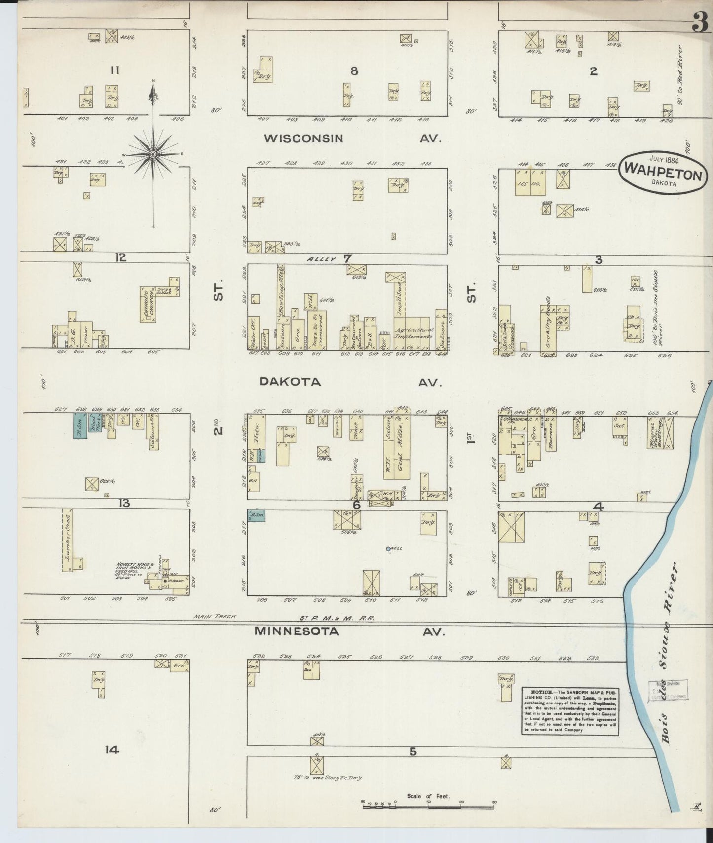 Sanborn Fire Insurance Map from Wahpeton, Richland County, North Dakota (1884), Sheet #0003 - Complete Map Set gallery image, historic Sanborn map, vintage wall art, North Dakota North Dakota