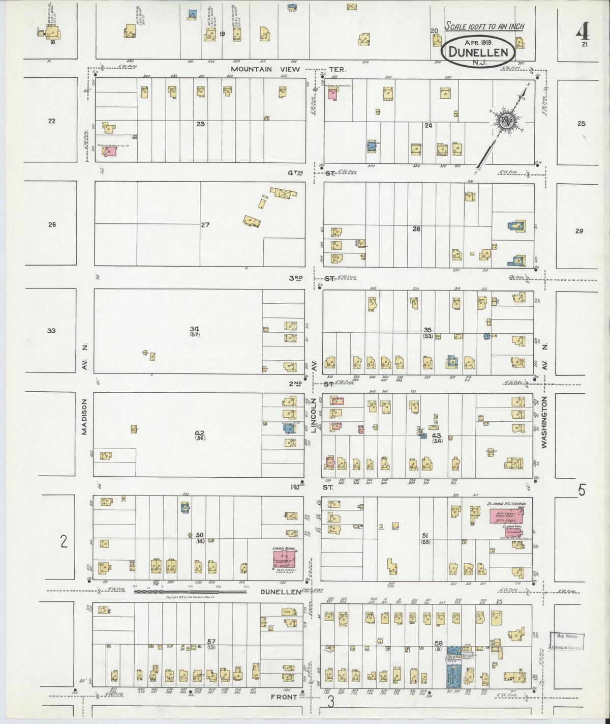 Sanborn Fire Insurance Map from Dunellen, Middlesex County, New Jersey (1919), Sheet #0004 - Complete Map Set gallery image, historic Sanborn map, vintage wall art, New Jersey New Jersey