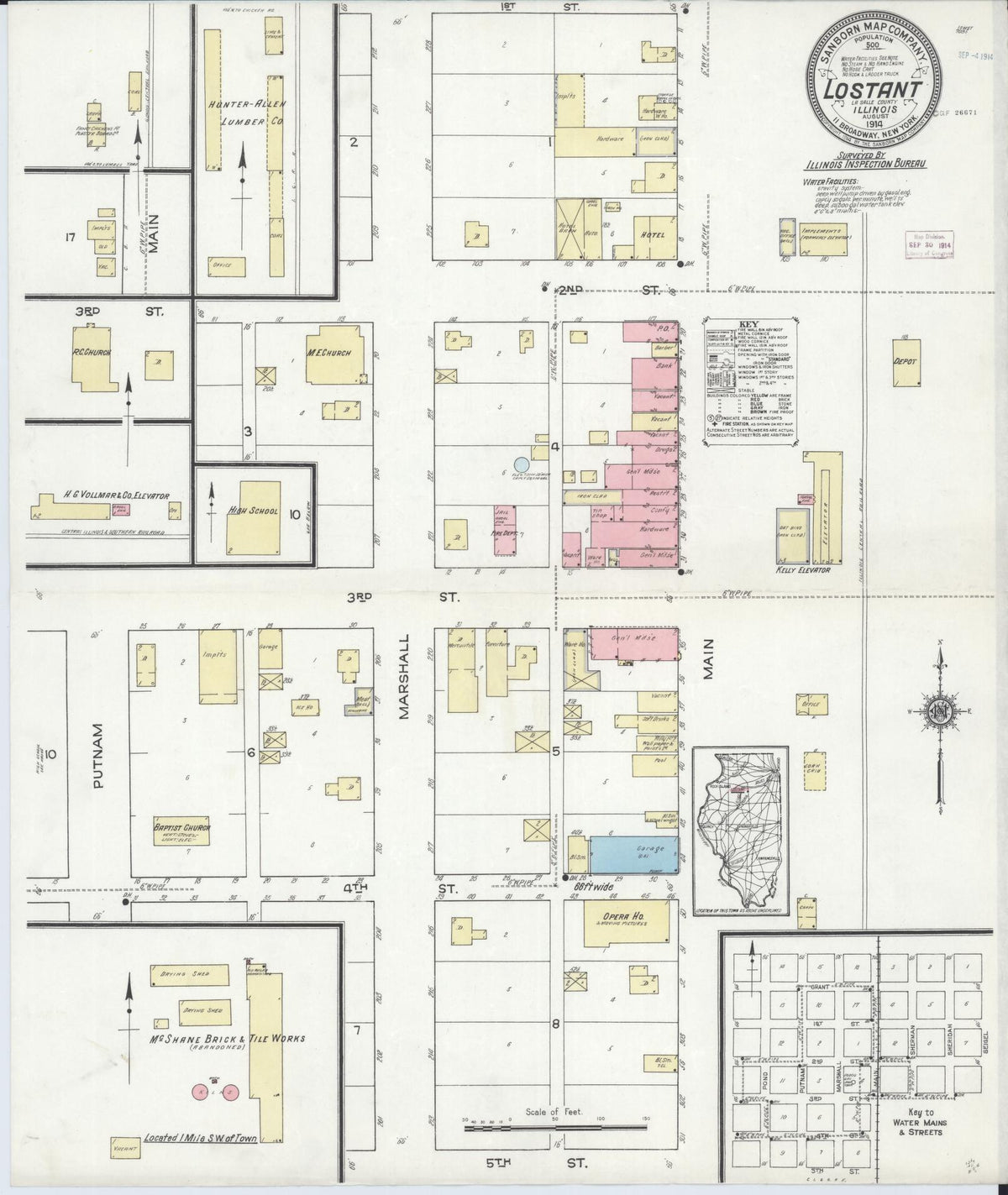 Sanborn Fire Insurance Map from Lostant, La Salle County, Illinois (1914), Sheet #0001 - Historic Sanborn Fire Insurance Map Print, vintage old map wall art, antique decor, genealogy gift, Illinois Illinois map