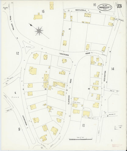 Sanborn Fire Insurance Map from Swampscott, Essex County, Massachusetts (1907), Sheet #0013 - Historic Sanborn Fire Insurance Map Print, vintage old map wall art, antique decor, genealogy gift, Massachusetts Massachusetts map