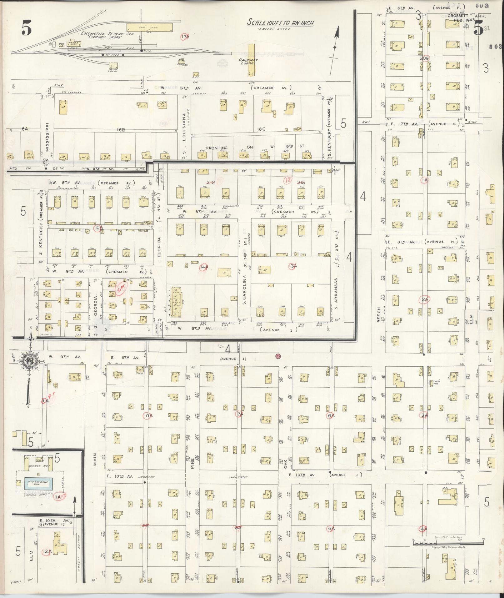 Sanborn Fire Insurance Map from Crossett, Ashley County, Arkansas (1948), Sheet #0005 - Complete Map Set gallery image, historic Sanborn map, vintage wall art, Arkansas Arkansas