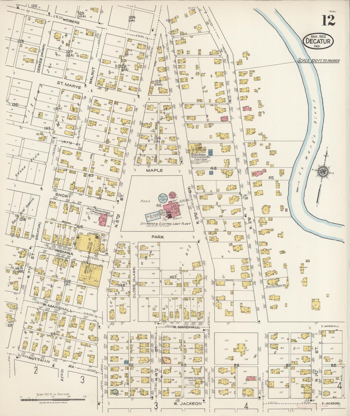 Sanborn Fire Insurance Map from Decatur, Adams County, Indiana (1922), Sheet #0012 - Complete Map Set gallery image, historic Sanborn map, vintage wall art, Indiana Indiana
