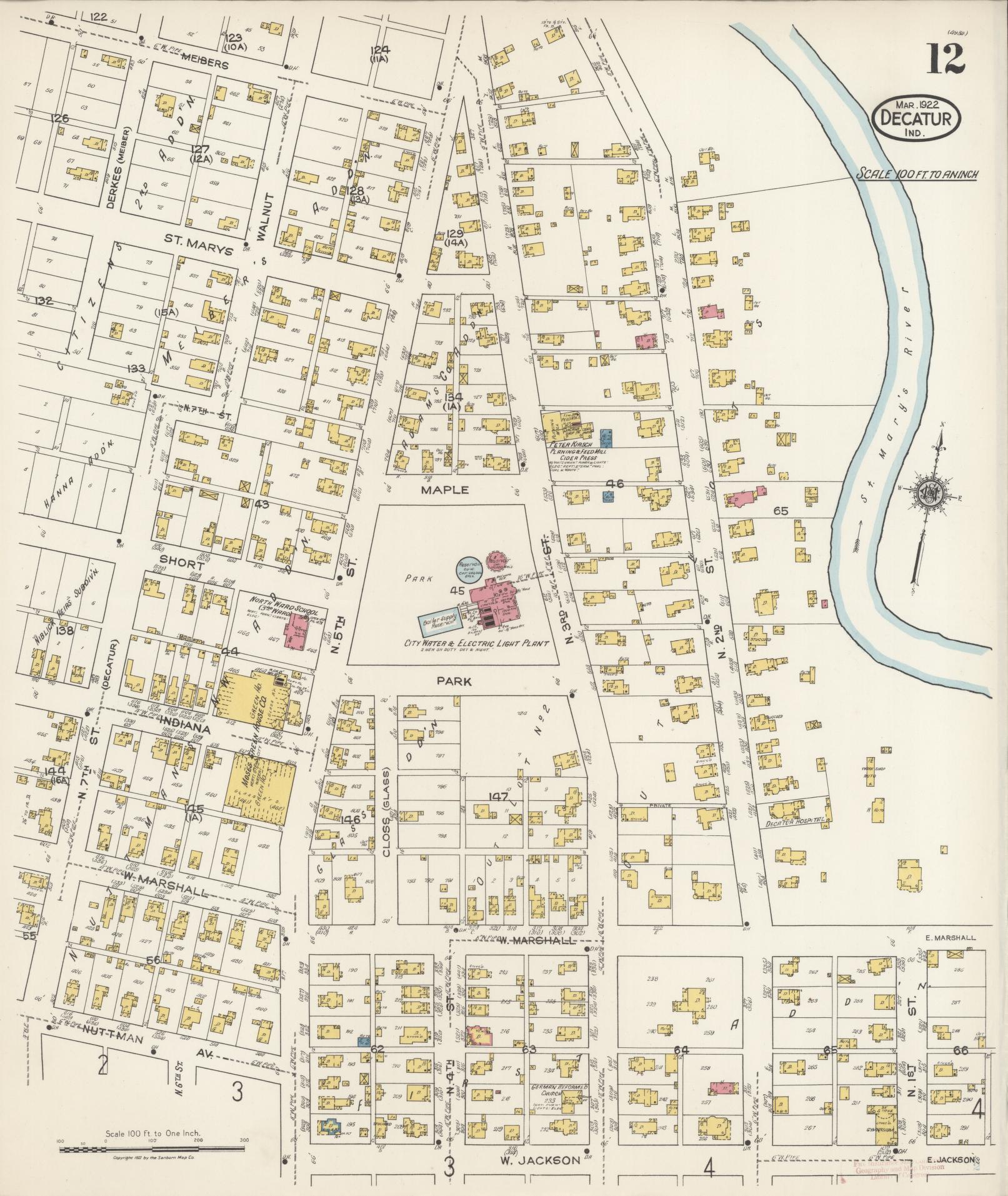 Sanborn Fire Insurance Map from Decatur, Adams County, Indiana (1922), Sheet #0012 - Complete Map Set gallery image, historic Sanborn map, vintage wall art, Indiana Indiana