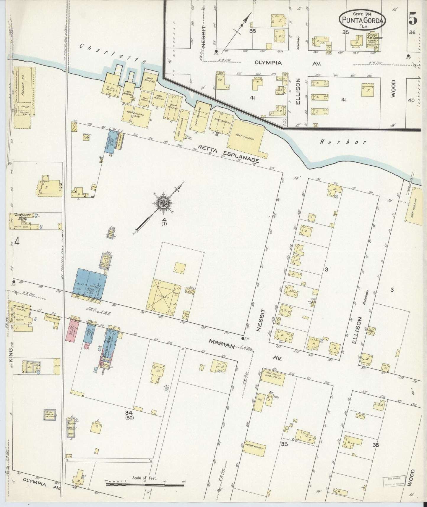 Sanborn Fire Insurance Map from Punta Gorda, Charlotte County, Florida (1914), Sheet #0005 - Complete Map Set gallery image, historic Sanborn map, vintage wall art, Florida Florida