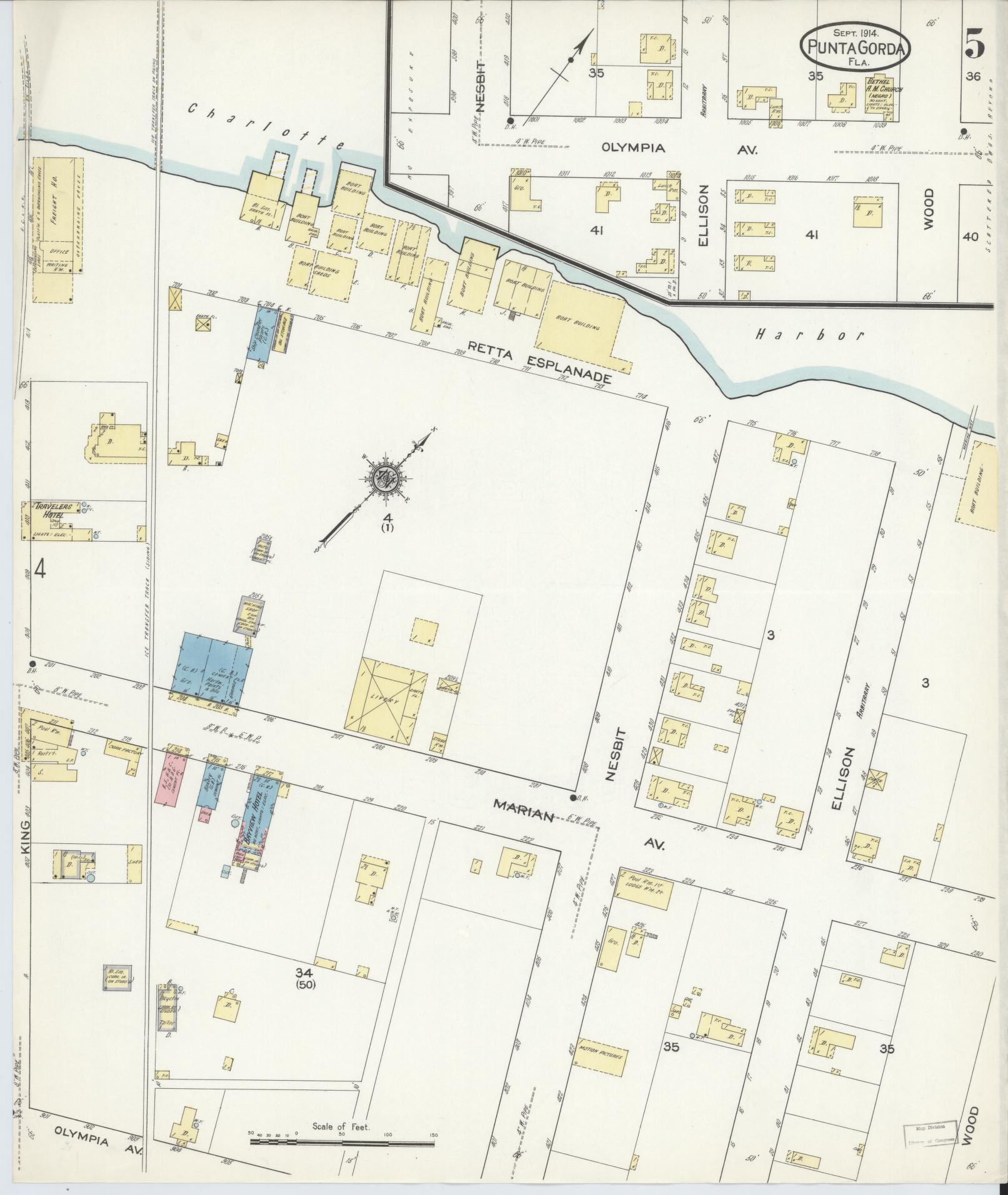 Sanborn Fire Insurance Map from Punta Gorda, Charlotte County, Florida (1914), Sheet #0005 - Complete Map Set gallery image, historic Sanborn map, vintage wall art, Florida Florida