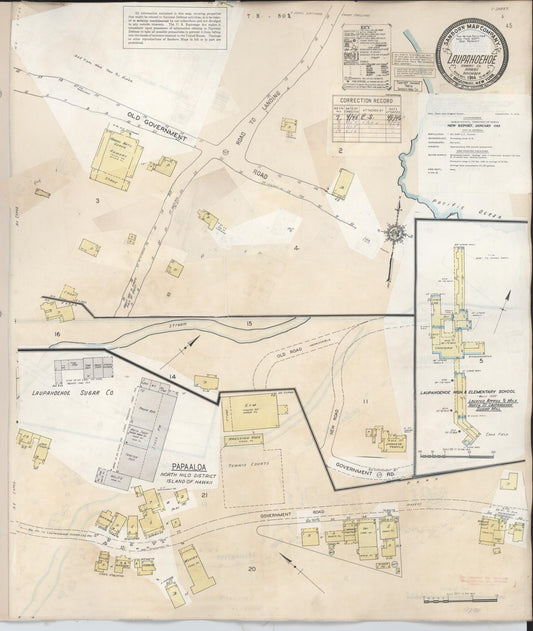 Sanborn Fire Insurance Map from Laupahoehoe, Hawaii County, Hawaii (1956), Sheet #0001 - Historic Sanborn Fire Insurance Map Print, vintage old map wall art, antique decor, genealogy gift, Laupahoehoe Hawaii map