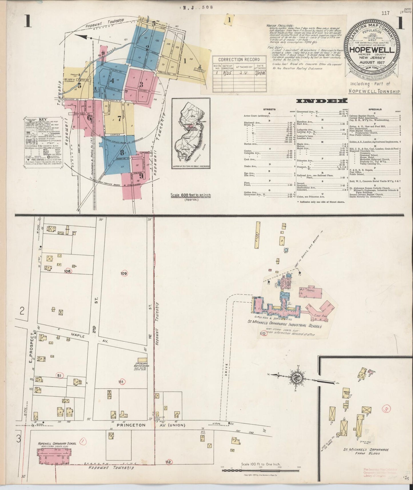 Sanborn Fire Insurance Map from Hopewell, Mercer County, New Jersey (1935), Sheet #0001 - Complete Map Set gallery image, historic Sanborn map, vintage wall art, New Jersey New Jersey