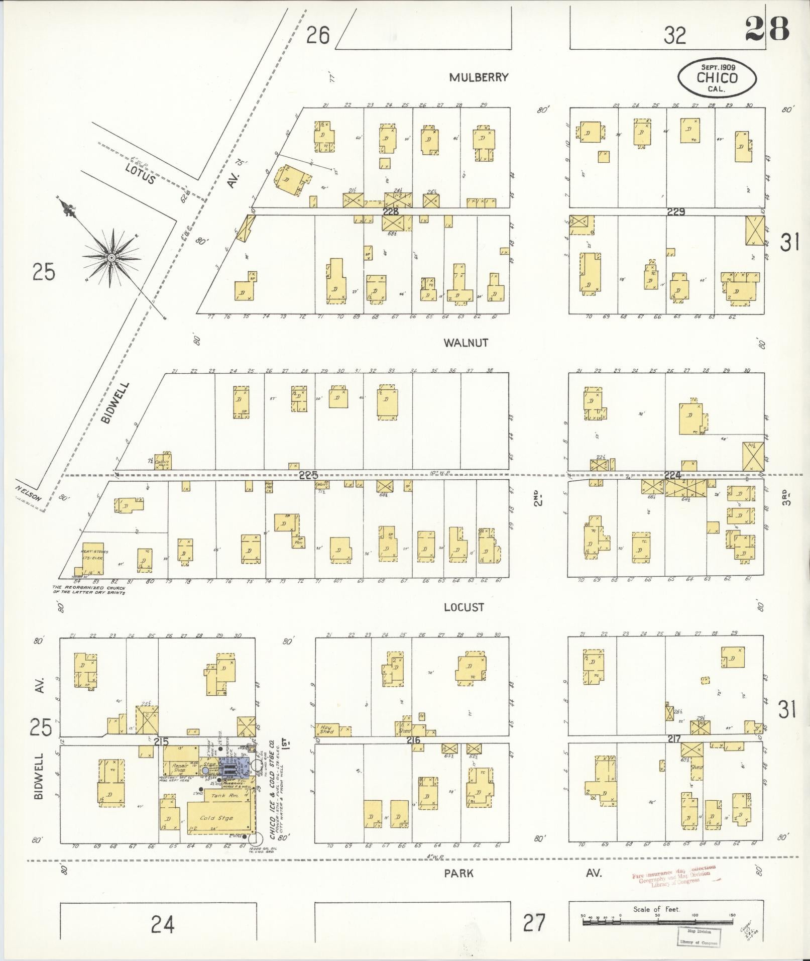 Sanborn Fire Insurance Map from Chico, Butte County, California (1909), Sheet #0028 - Historic Sanborn Fire Insurance Map Print, vintage old map wall art, antique decor, genealogy gift, California California map