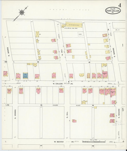 Sanborn Fire Insurance Map from State College, Centre County, Pennsylvania (1911), Sheet #0004 - Historic Sanborn Fire Insurance Map Print, vintage old map wall art, antique decor, genealogy gift, Pennsylvania Pennsylvania map