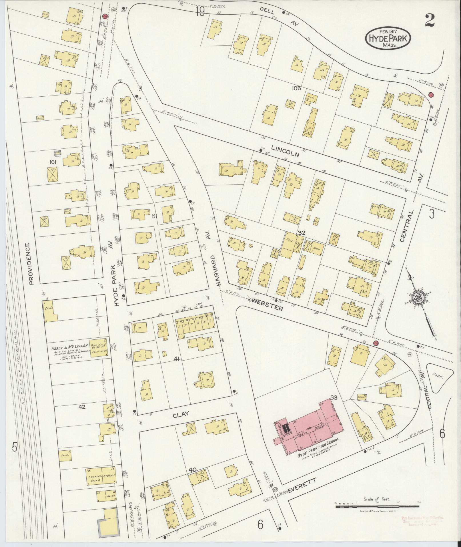 Sanborn Fire Insurance Map from Hyde Park, Norfolk County, Massachusetts (1917), Sheet #0002 - Complete Map Set gallery image, historic Sanborn map, vintage wall art, Massachusetts Massachusetts