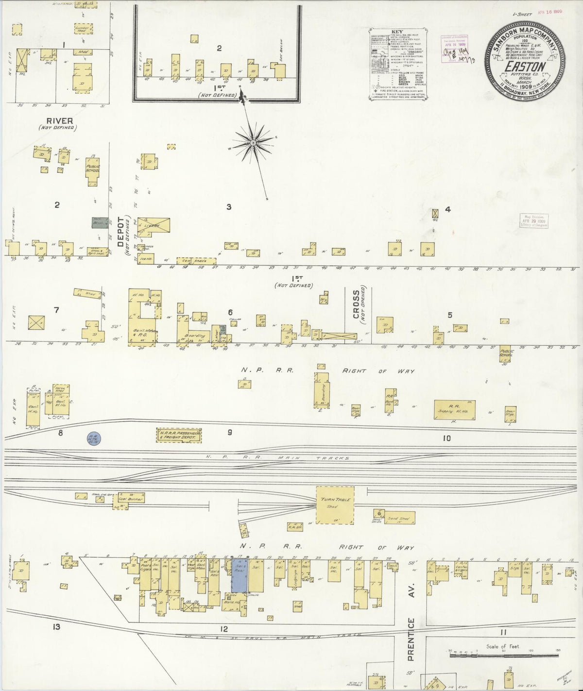 Sanborn Fire Insurance Map from Easton, Kittitas County, Washington (1909), Sheet #0001 - Historic Sanborn Fire Insurance Map Print, vintage old map wall art, antique decor, genealogy gift, Washington Washington map