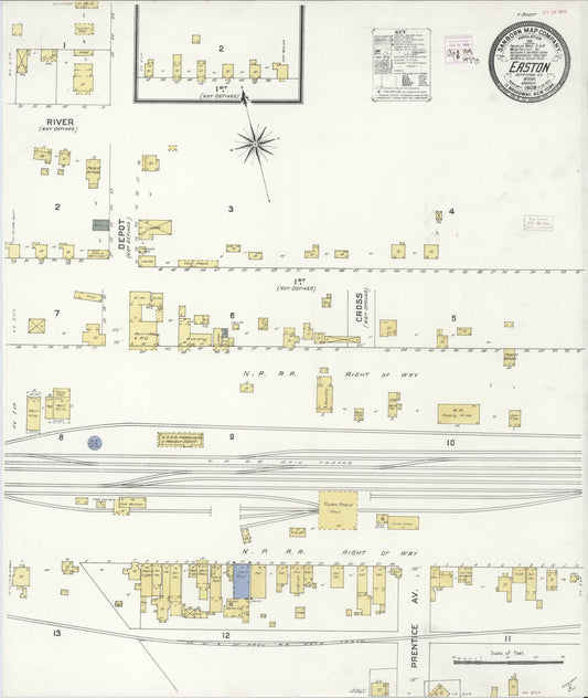 Sanborn Fire Insurance Map from Easton, Kittitas County, Washington (1909), Sheet #0001 - Historic Sanborn Fire Insurance Map Print, vintage old map wall art, antique decor, genealogy gift, Washington Washington map