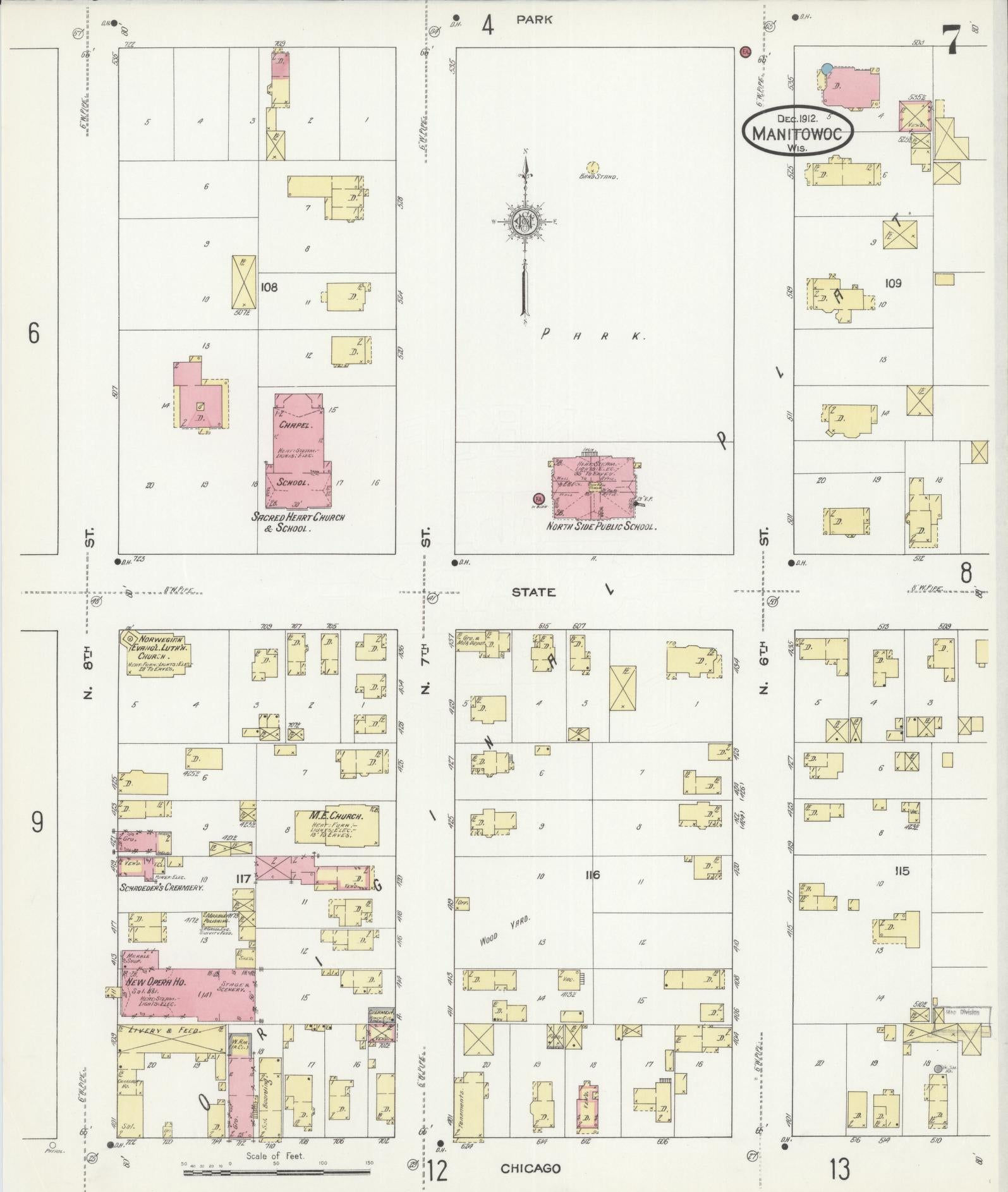 Sanborn Fire Insurance Map from Manitowoc, Manitowoc County, Wisconsin (1912), Sheet #0007 - Complete Map Set gallery image, historic Sanborn map, vintage wall art, Wisconsin Wisconsin