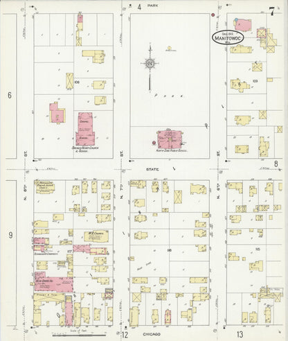 Sanborn Fire Insurance Map from Manitowoc, Manitowoc County, Wisconsin (1912), Sheet #0007 - Complete Map Set gallery image, historic Sanborn map, vintage wall art, Wisconsin Wisconsin