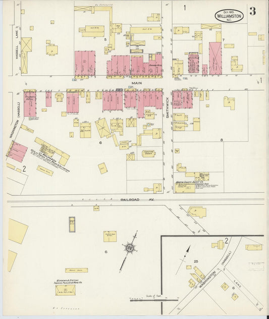 Sanborn Fire Insurance Map from Williamston, Martin County, North Carolina (1913), Sheet #0003 - Historic Sanborn Fire Insurance Map Print, vintage old map wall art, antique decor, genealogy gift, North Carolina North Carolina map
