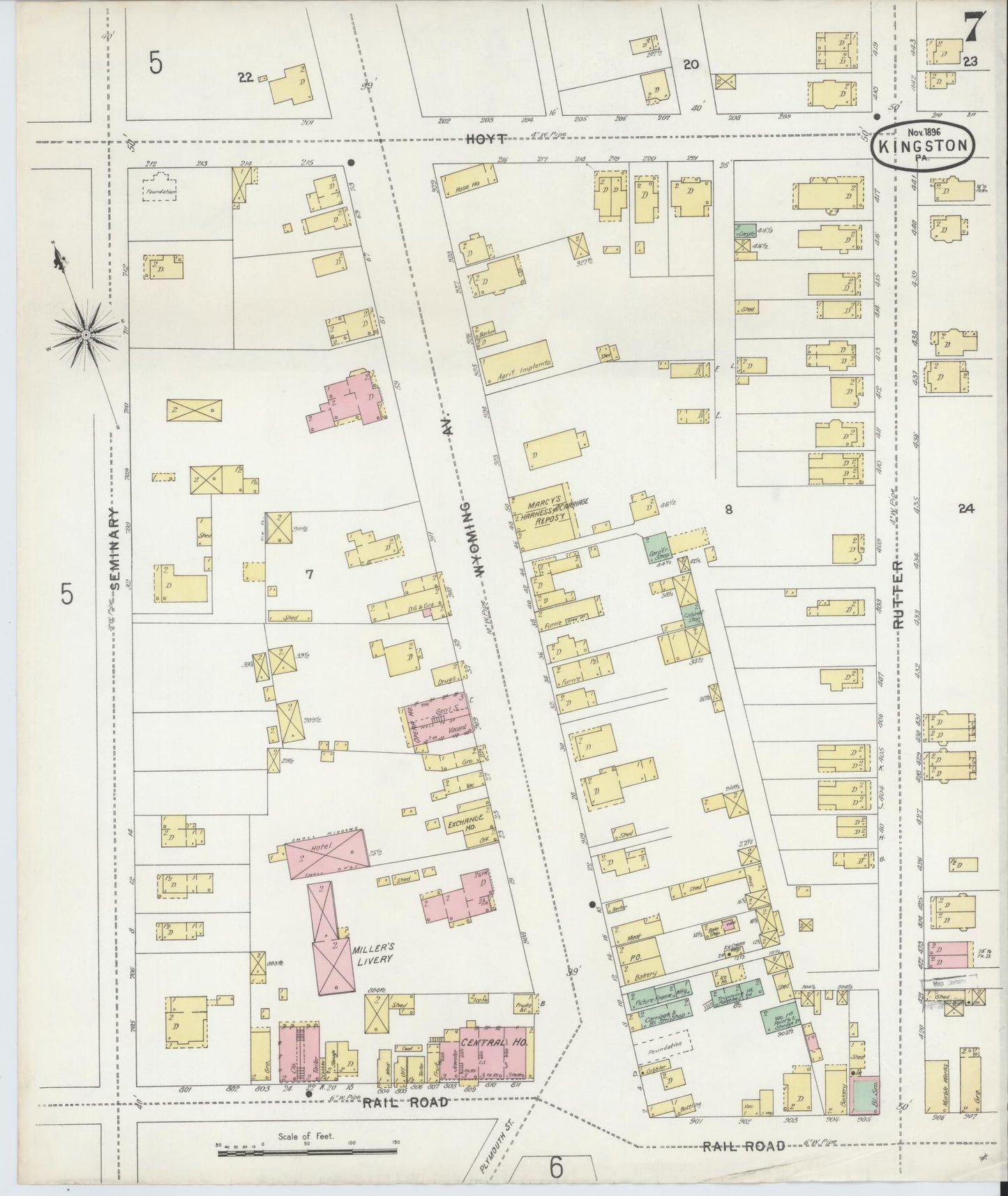 Sanborn Fire Insurance Map from Kingston, Luzerne County, Pennsylvania (1896), Sheet #0007 - Complete Map Set gallery image, historic Sanborn map, vintage wall art, Pennsylvania Pennsylvania